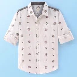 INFINITY Cotton Full Sleeves Nautical Theme Printed Shirt - White-picture-27