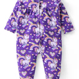 Babyhug Cotton Knit Full Sleeves Sleepsuit Unicorn Print - Purple-picture-22