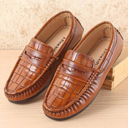 Pine Kids Slip On Party Wear Loafers with Check Design - Tan-picture-10