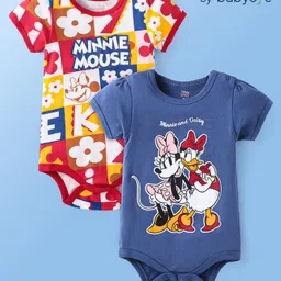 Babyoye Disney Interlock Knit Half Sleeves Onesies With Minnie Mouse Graphics Pack of 2 - Blue & Red-image-64