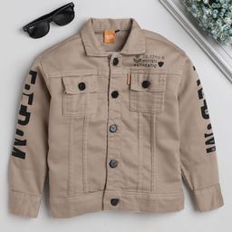 Ministitch Cotton Woven Full Sleeves Typography Printed Jacket - Beige-picture-33