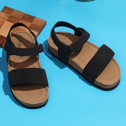 TRUFFLE COLLECTION Solid Sandals With Double Velcro Closure - Black-picture-20