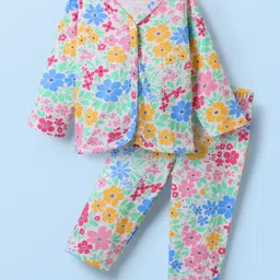 Babyhug Single Jersey Knit Full Sleeves Co-ord Top & Lounge Pant Set with Floral Print - Light Green-picture-15