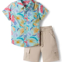 Babyhug Cotton Woven Half Sleeves Shirt and Shorts Set with Floral Print - Light Blue & Grey-picture-12