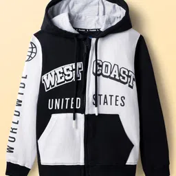 Pine Kids Cotton Knit Full Sleeves Hooded Sweatjacket with Text Print & Kangaroo Pockets - Black-picture-38