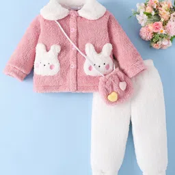 Mark & Mia Full Sleeves Winter Wear Night Suit With Bunny Applique & Sling Bag - Pink-picture-23