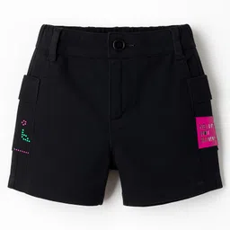 Olio Kids Denim Knit Above Knee Length Shorts With Text Print - Black-picture-16