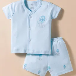Zero Interlock Knit Half Sleeves Shorts Night Suit with Elephant Print - Blue-picture-23