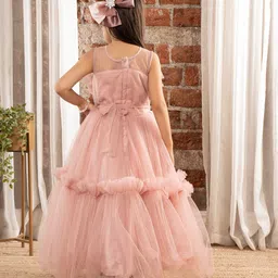 Ministitch Sleeveless Ruffle & Pleats Detailed Sequin Bow Embellished Fit & Flare Gown - Onion Pink image 3