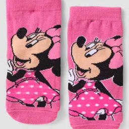 Cute Walk By Babyhug Disney Ankle Length Anti-Bacterial Socks With Minnie Mouse Graphics Pack Of 3 - Pink & White image 2