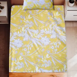 HARYANA HOOPS Yellow & White Floral Printed 220 TC Single Bedsheet Set 2.31m x 1.64m-image-27