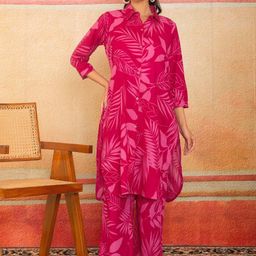 LABEL ADRIJA Women Pink Pure Cotton Three-Quarter Sleeves Printed Co-Ords-picture-23