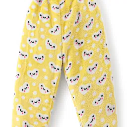 Babyhug Velour Knit Full Sleeves Winterwear  Night Suit With Hearts Print - Yellow image 5