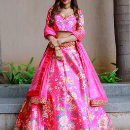 FABPIXEL Printed Sequinned Semi-Stitched Lehenga & Unstitched Blouse With Dupatta-picture-11