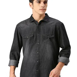 Basics Men Slim Fit Spread Collar Faded Cotton Casual Shirt-picture-38