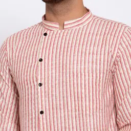 KLOTTHE Men Red & White Striped Straight Kurta & Pyjamas image 2
