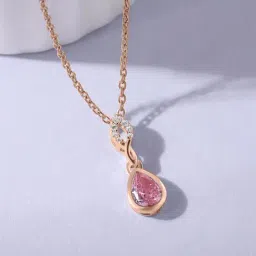 Ornate Jewels 925 Silver 18K Rose Gold Plated Pear Pink CZ Pendant With Chain for Women-image-50