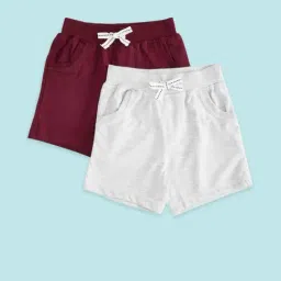 Pantaloons Baby Maroon & White Cotton Regular Fit Shorts (Pack of 2)-image-4