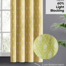 Haus & Kinder Yellow Cotton Ochre Manor Eyelets Floral 5 ft Window Curtain - Set of 2 image 4