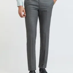 Raymond Dark Grey Slim Fit Check Flat Front Trousers-image-69