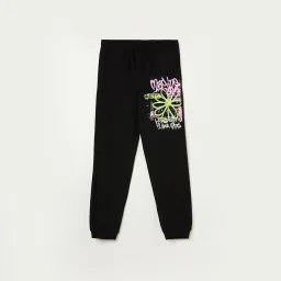 Fame Forever by Lifestyle Kids Black Printed Regular Fit Trackpants image 1