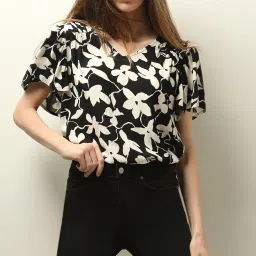 Vero Moda Black & White Floral Print Top image 1