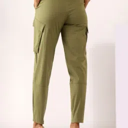Mabish By Sonal Jain Cargo Stretchable Cotton Lycra Trouser In Khaki Green image 2