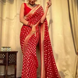 Anjaneya Sarees Red Silk Woven Saree With Unstitched Blouse image 4