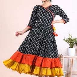 Rustorange Black Printed Angrakha Dress image 1