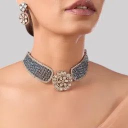 Auraa Trends Luxury Blue Stone Kundan Choker Jewellery Set-picture-35