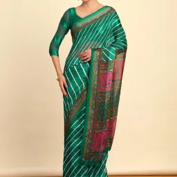 Soch Womens Teal Leheriya Printed Chiffon Saree image 1