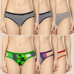 AROUSY Black & Green Printed Bikini Panties - Pack Of 6 image 1