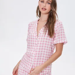 Forever 21 Pink & White Checks Shirt With Shorts image 1