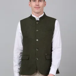 Cantabil Green Cotton Polyblend Regular Fit Self Waistcoat image 1