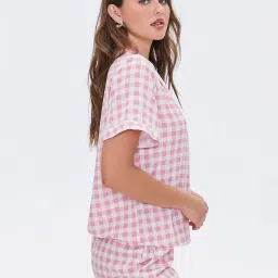 Forever 21 Pink & White Checks Shirt With Shorts image 3