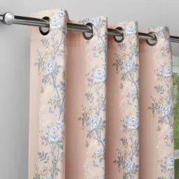 Haus & Kinder Blue Cotton Floral Singing Rose Eyelets 5 ft Window Curtain - Set of 2 image 5