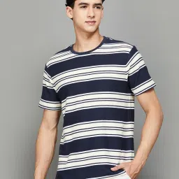 Fame Forever by Lifestyle Navy Cotton Regular Fit Striped T-Shirt image 1