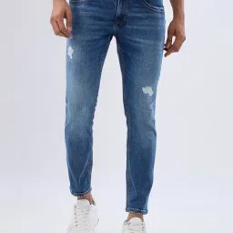 Spykar Mid Blue Cotton Slim Fit Stone Wash Jeans-picture-27