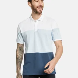 Octave Air-Force Cotton Regular Fit Colour Block Polo T-Shirt image 1