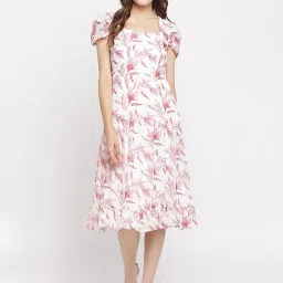 Latin Quarters White & Maroon Printed A Line Dress image 1