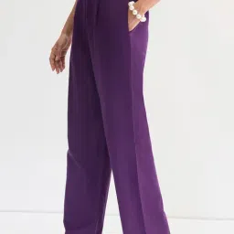 FEMMELLA Purple Relaxed Fit Solid Trousers image 3