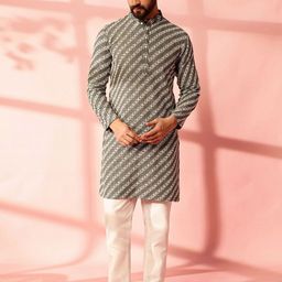 Anouk Men Embroidered Regular Sequinned Pure Cotton Kurta with Pyjamas-picture-28