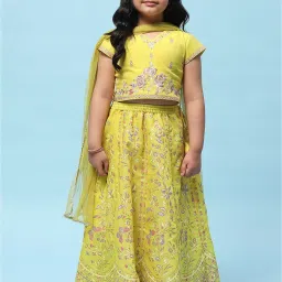 BIBA Girls Yellow Embroidered Lehenga, Blouse with Dupatta image 1