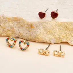 Accessorize London Multi Heart Infinity Stud Earrings for Women - Set of 3-picture-36