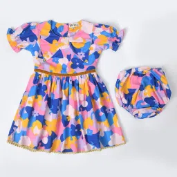 Bella Moda Kids Multicolor Floral Print Fit & Flare Dress with Bloomers image 1