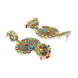 ANIKAS CREATION Gold Plated Blue Peacock Shaped Jhumkas image 3