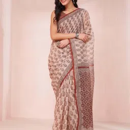 Fabindia Beige & Maroon Printed Saree image 1