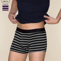 XYXX Black Noir & Cardinal Blue Slim Fit Striped Trunks - Pack Of 2 image 1