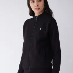 FEMEA Black Fleece Solid Full Sleeves Sweatshirt image 3