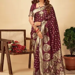 Satrani Maroon Woven Saree With Unstitched Blouse-image-57